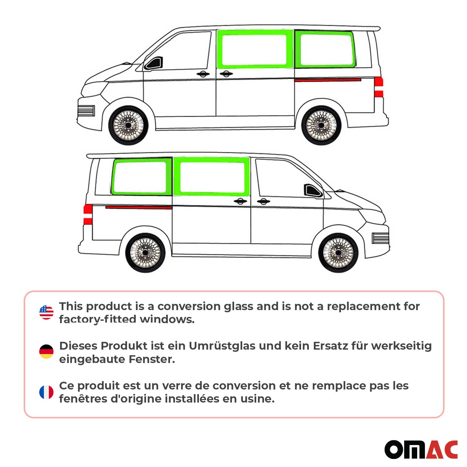 Seitenfenster Autoglas für VW T5 T6 2003-2024 Links Rechts 4x SET L1 Kurzer