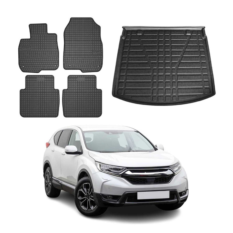 Fußmatten & Kofferraumwanne Set für Honda CR-V 2016-2025 Gummi Schwarz TPE 5x