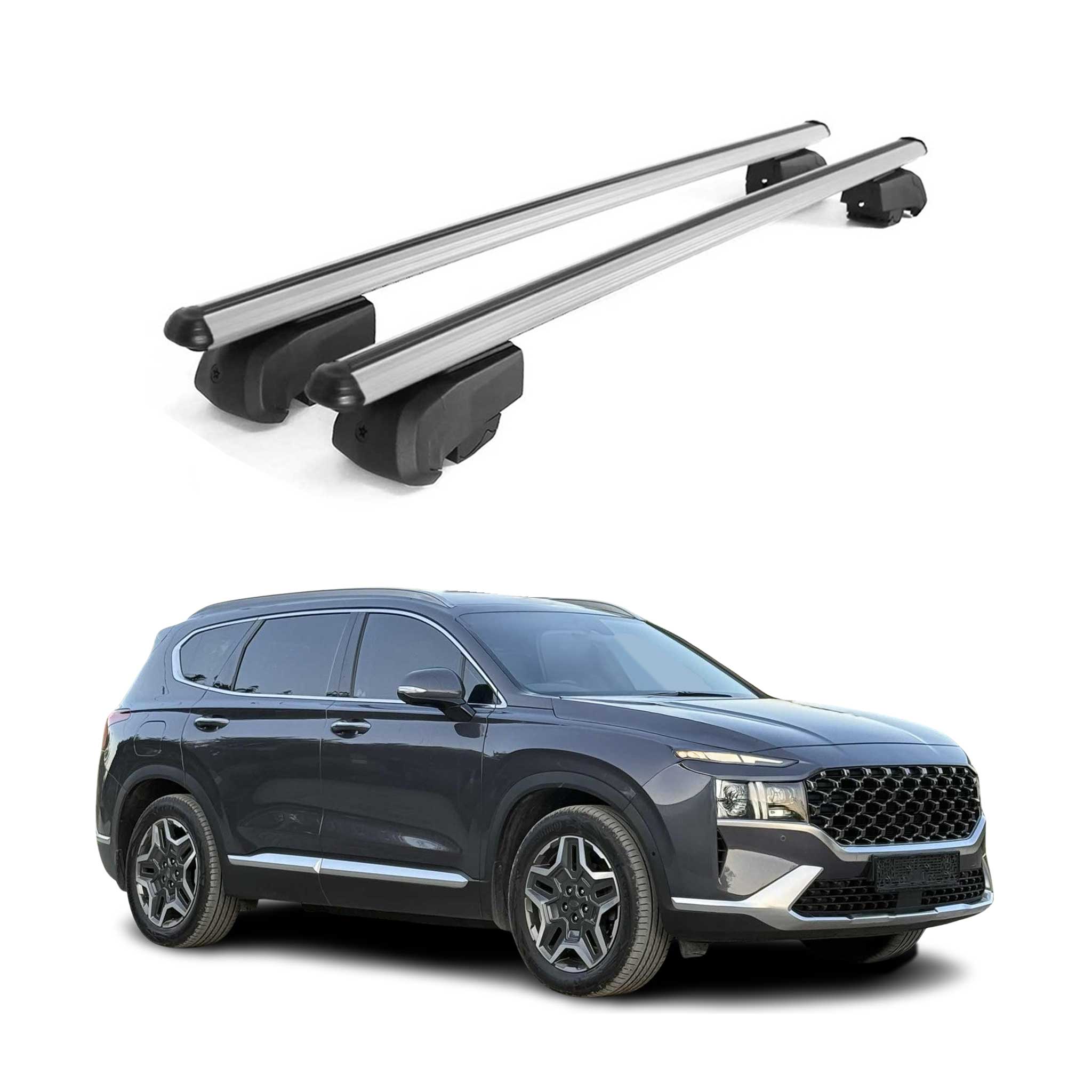 Dachträger Gepäckträger für Hyundai Santa Fe 2019-2021 ABE Aluminium Grau 2x