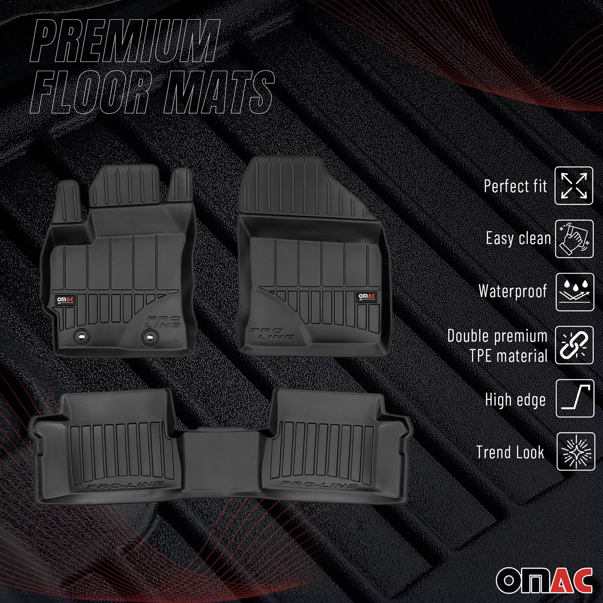 OMAC Gummi Fußmatten für Toyota Auris Hybrid 2012-2018 Premium Gummi Schwarz 3x