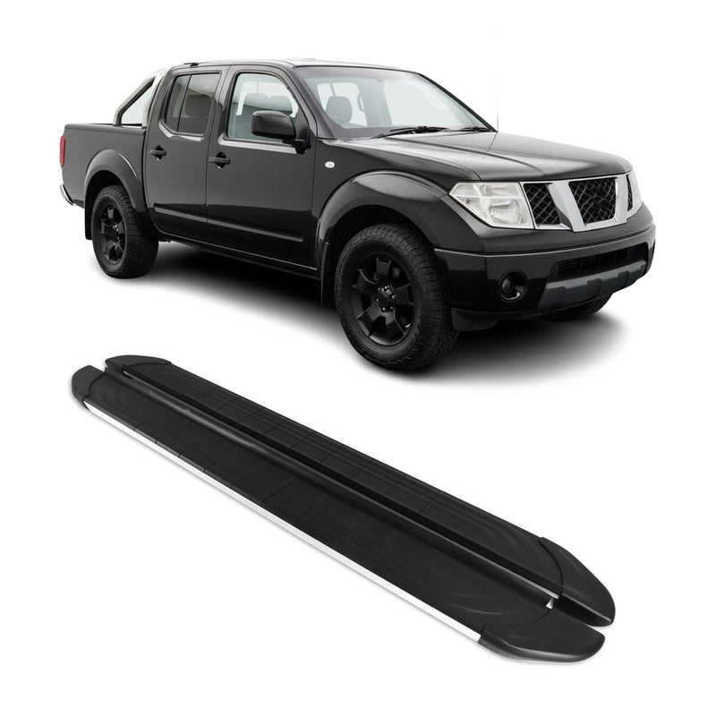 Trittbretter Schweller für Nissan Navara D40 2005-15 Double Cab Alu Schwarz Grau