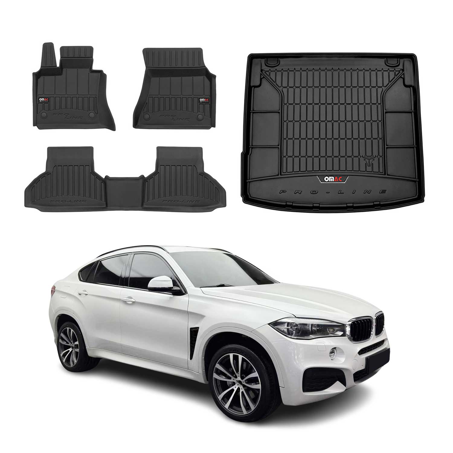 OMAC Fußmatten & Kofferraumwanne Set für BMW X6 F16 2014-2019 Gummi Schwarz 4x