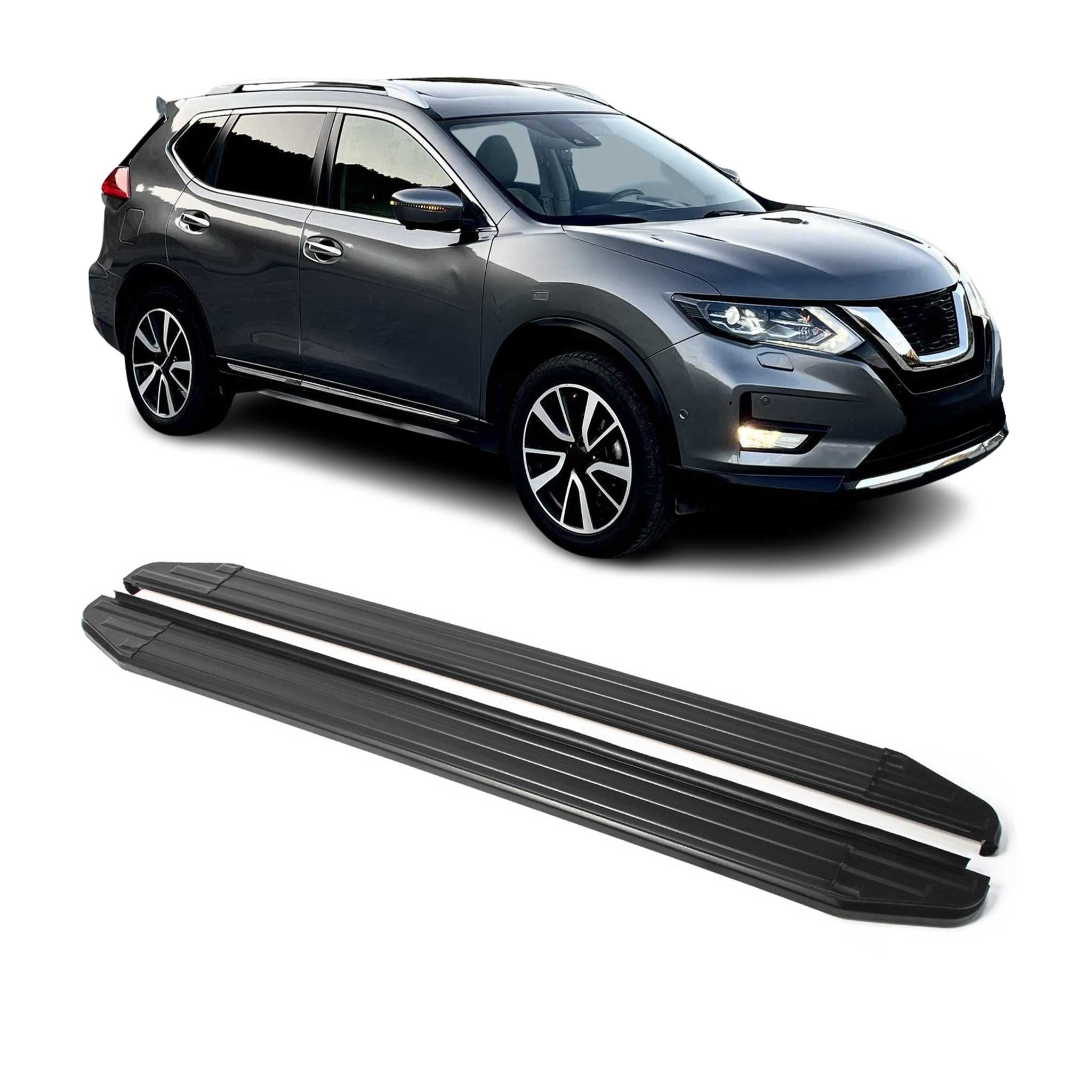 Trittbretter Seitenschweller für Nissan X-Trail 2015-2018 ABE Schwarz Alu