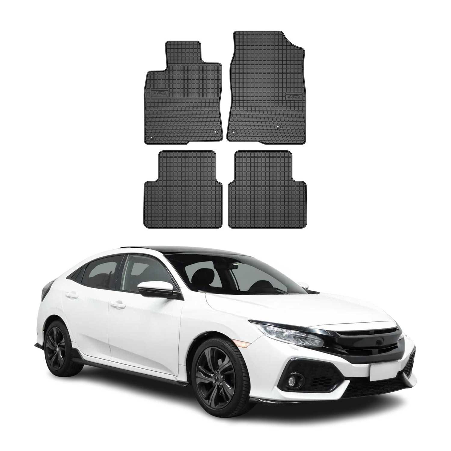 OMAC Gummi Fußmatten für Honda Civic X Schrägheck 2017-21 Automatten Schwarz 4x