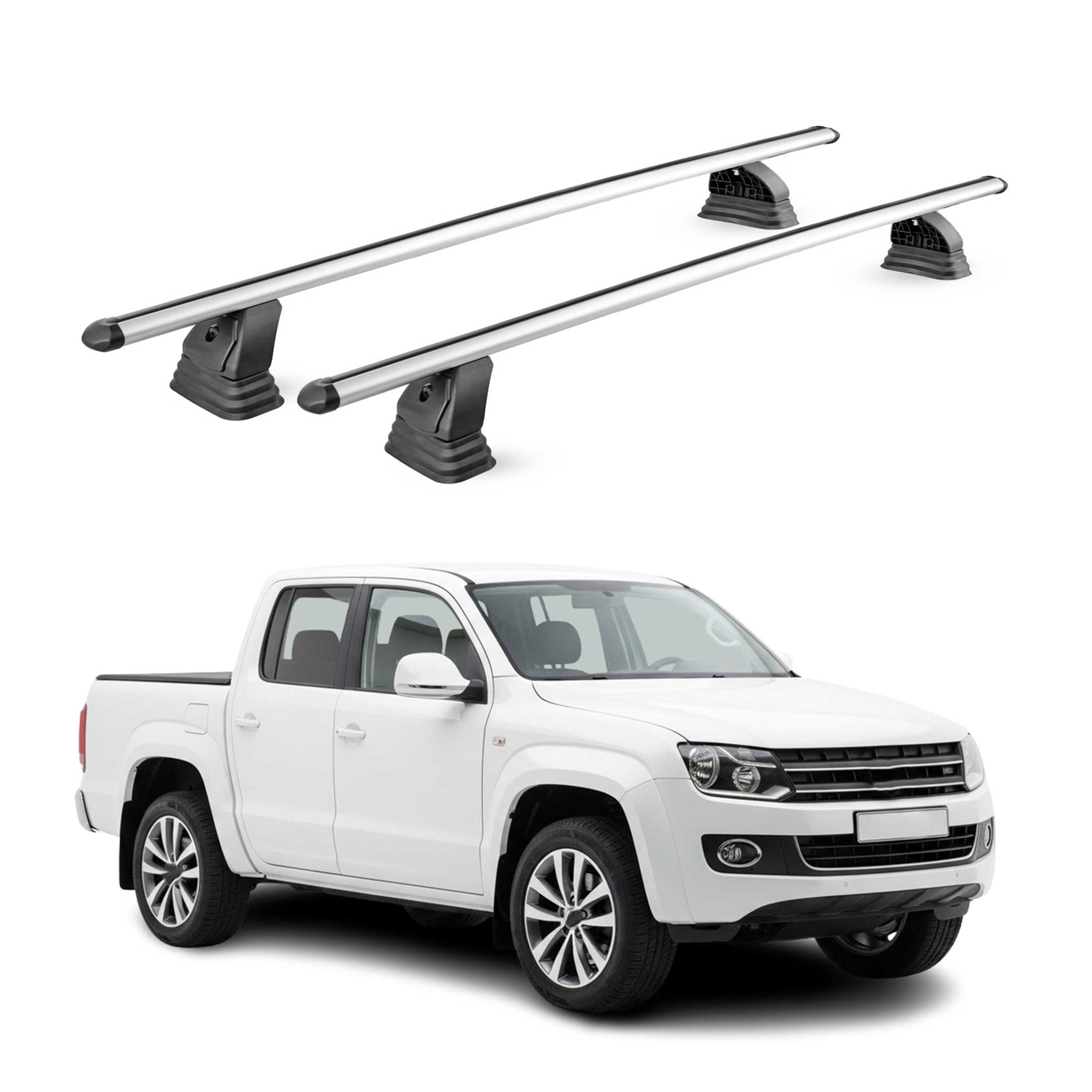 Alu Dachträger für VW Amarok I 2010-2020 TÜV T-Nut Abschließbar 2tlg Silber
