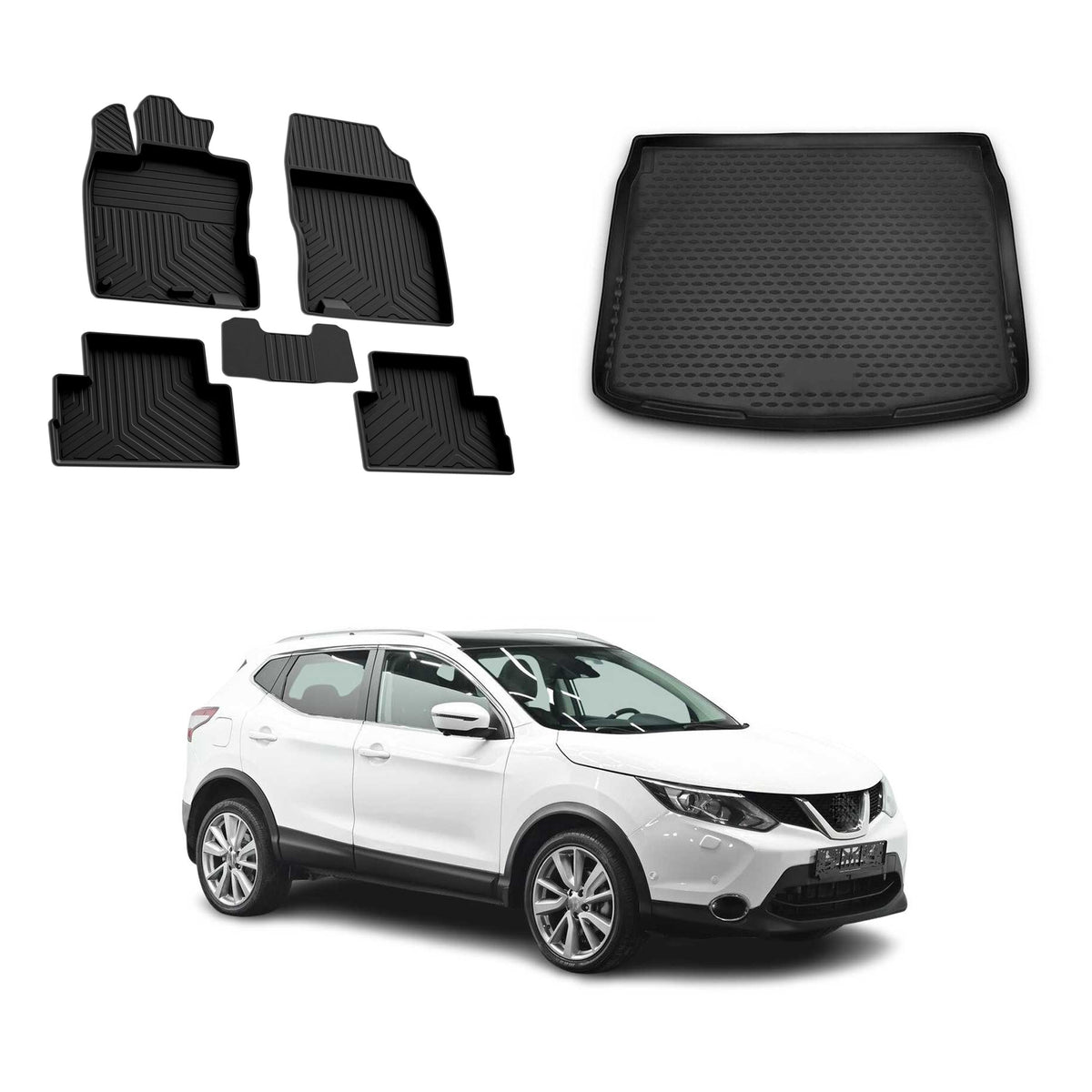 OMAC Fußmatten & Kofferraumwanne Set für Nissan Qashqai J11 2014-2021 obere