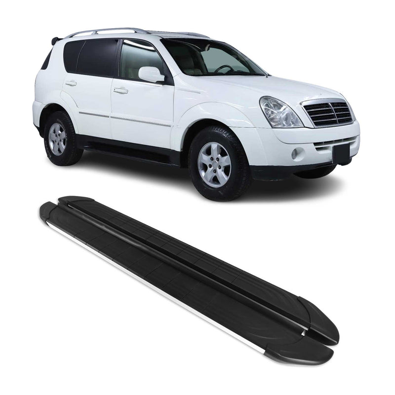 Trittbretter Seitenschweller für Ssangyong Rexton 2005-2013 Alu Schwarz Grau