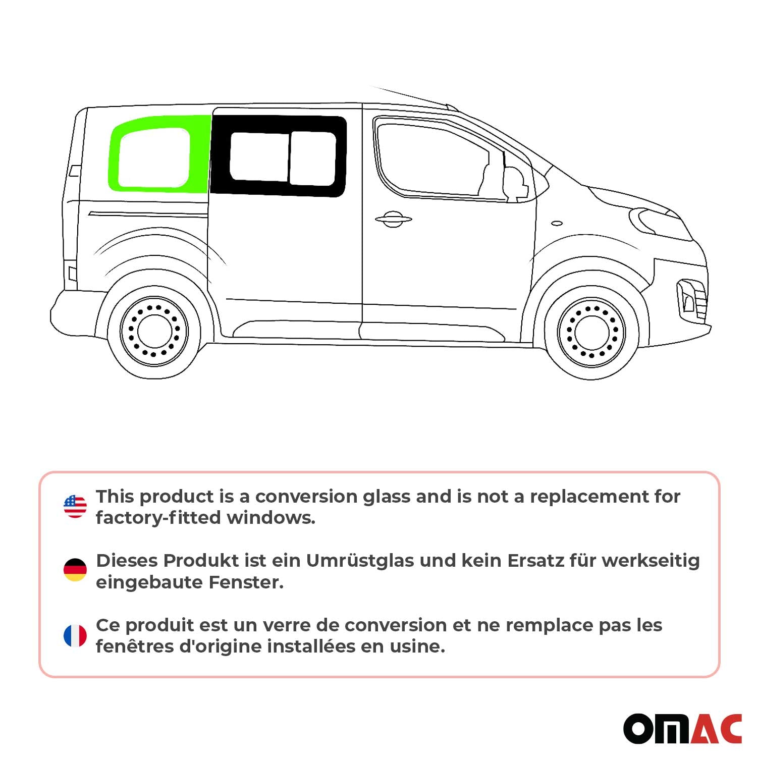 Seitenfenster Fenster für Peugeot Expert Traveller 2016-2026 Schwarz Rechts L1