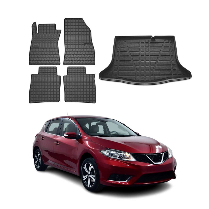 Fußmatten & Kofferraumwanne Set für Nissan Pulsar 2014-2025 Gummi Schwarz 5x