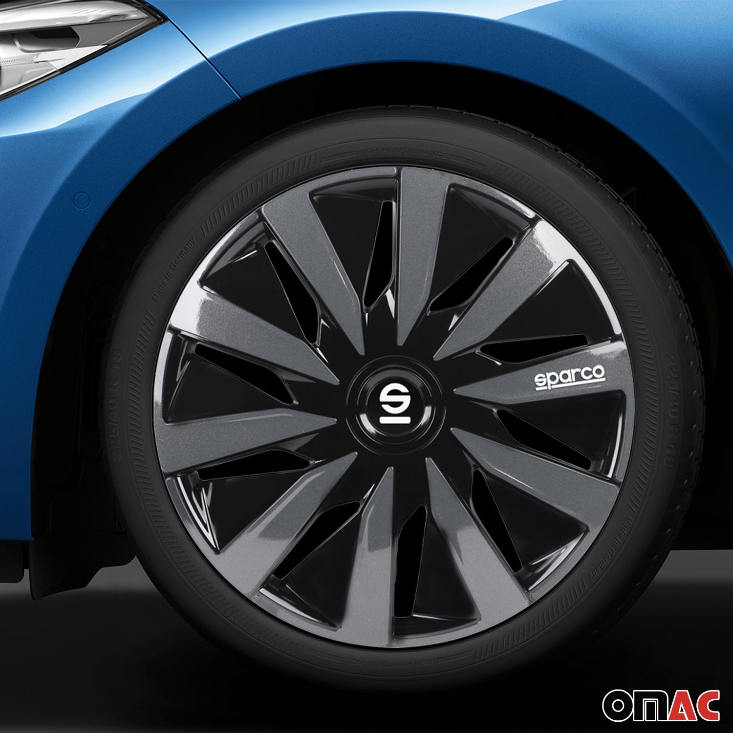 Radkappen Radzierblenden Sparco Lazio 15" Zoll Abdeckung Set Schwarz Grau 4x