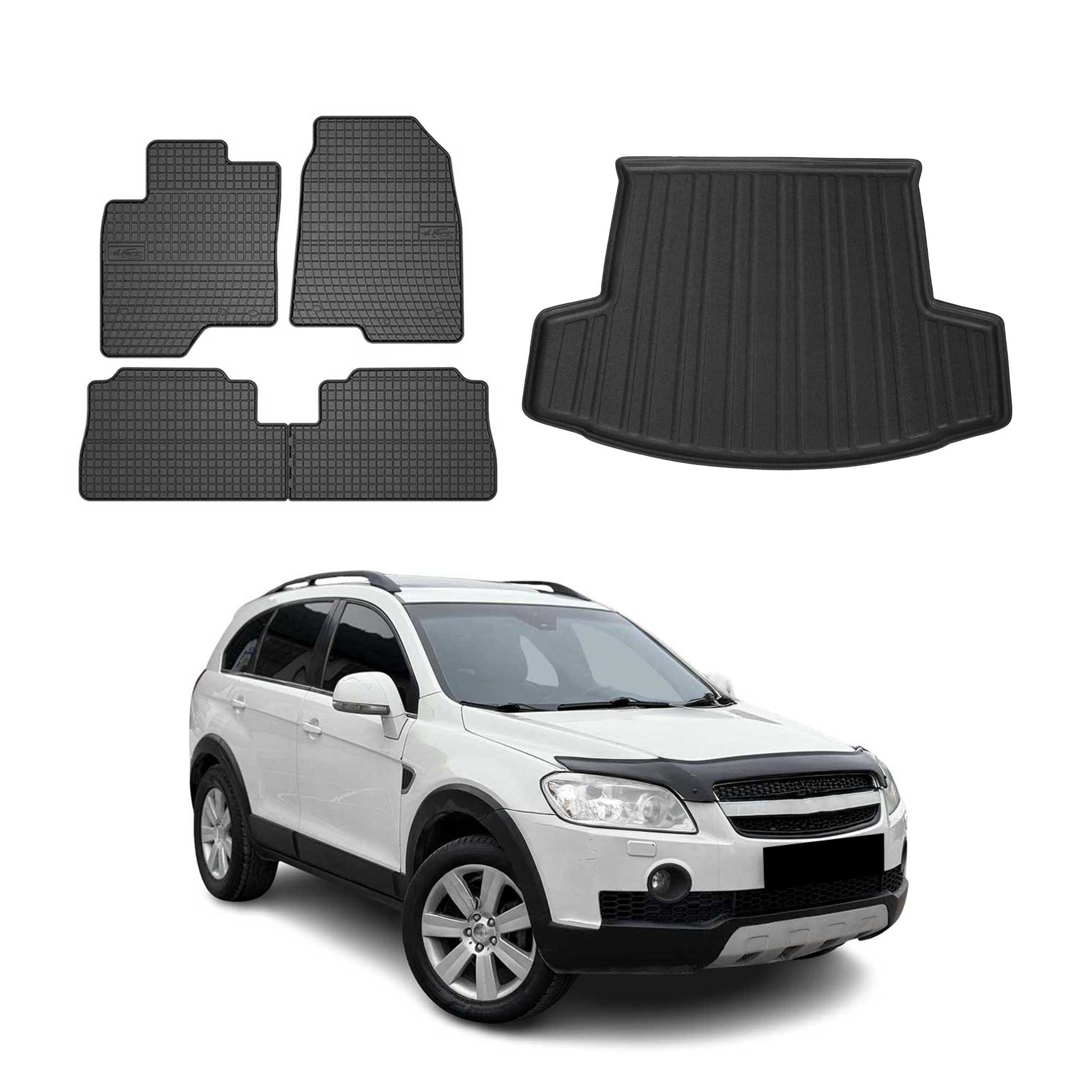 Fußmatten & Kofferraumwanne Set für Chevrolet Captiva 2006-2018 Gummi Schwarz 5x