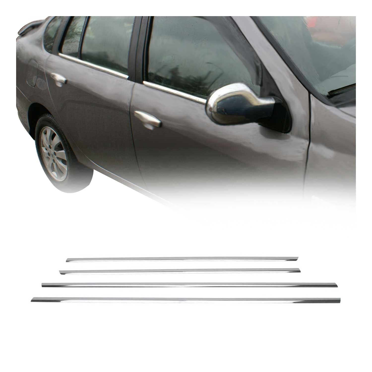 Fensterleisten Zierleisten für Renault Thalia 2008-2013 Edelstahl Chrom 4tlg