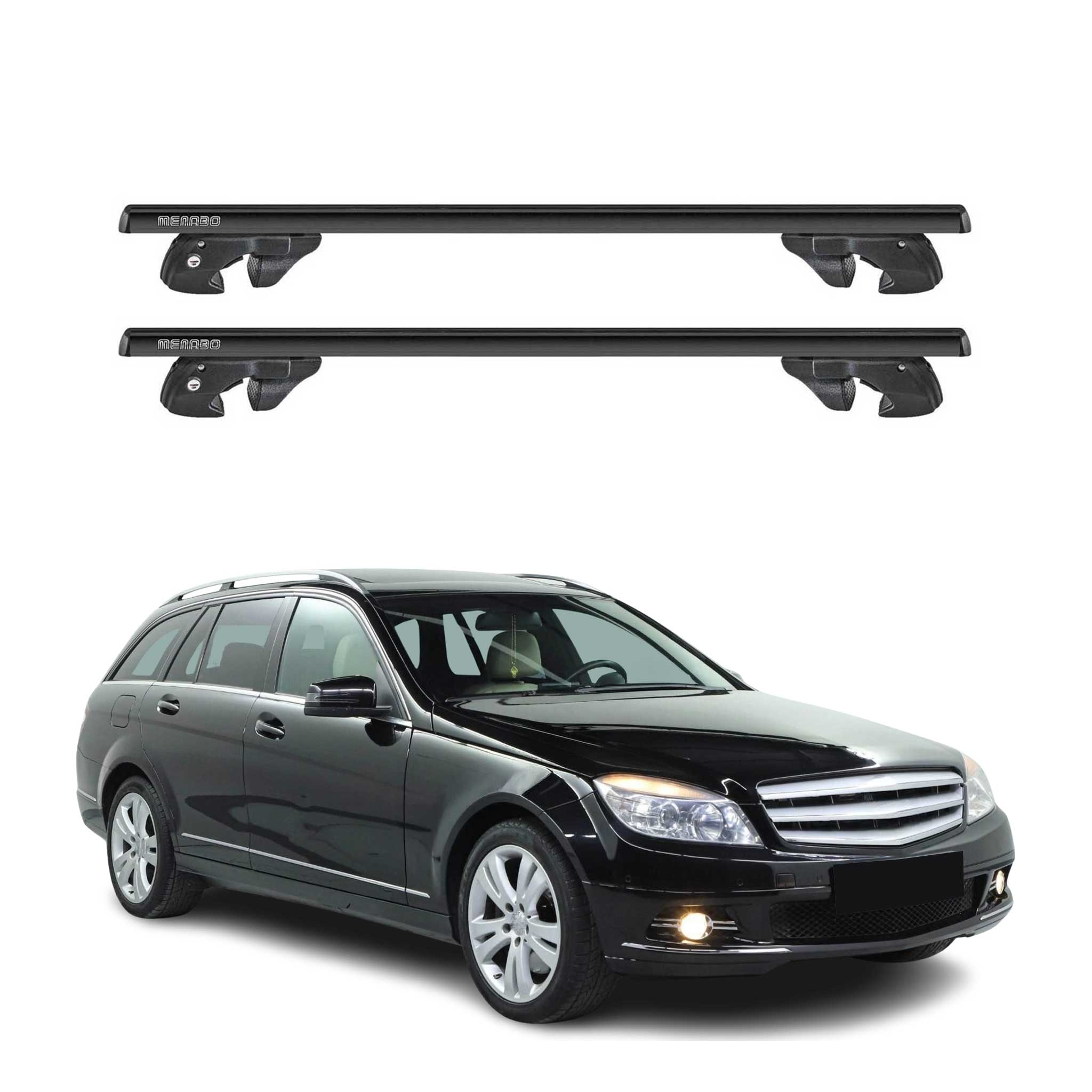 Dachträger Grundtäger für Mercedes C Klasse S204 2007-2014 Alu TÜV Schwarz 2tlg