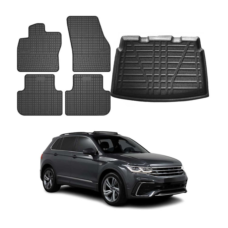 Fußmatten & Kofferraumwanne Set für VW Tiguan 2016-2024 Untere Schwarz Gummi 5x