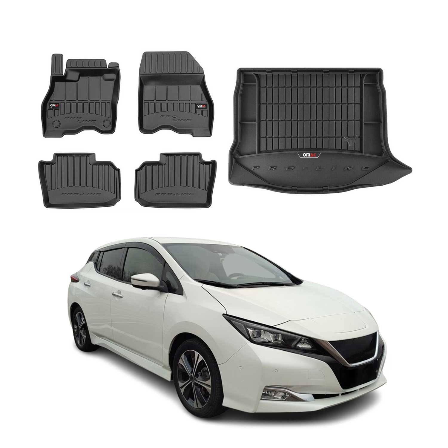 OMAC Fußmatten & Kofferraumwanne Set für Nissan Leaf 2018-2025 Gummi Schwarz 5x