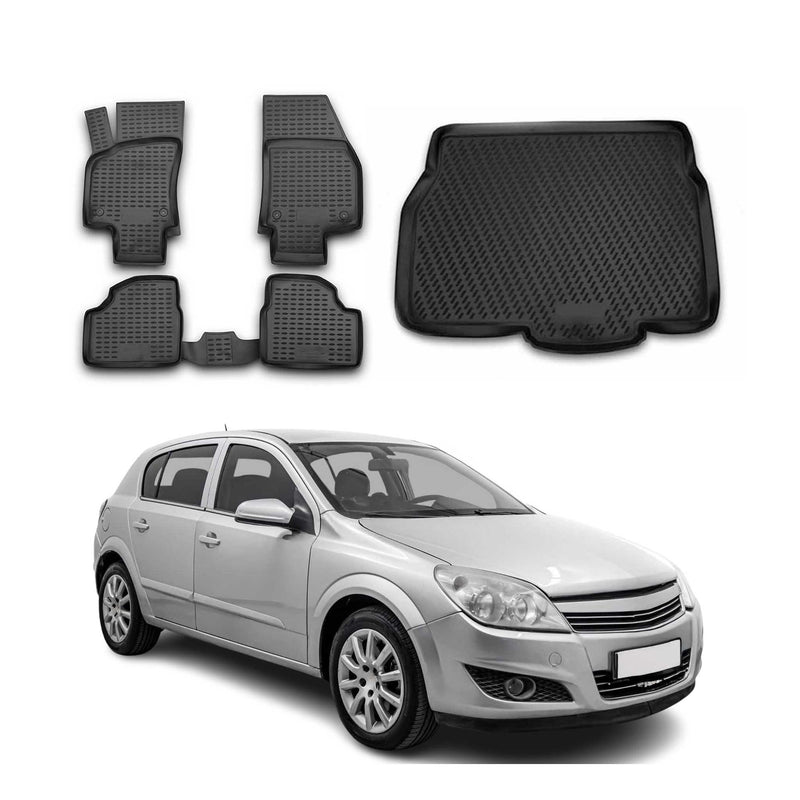 Fußmatten & Kofferraumwanne Set für Opel Astra H 2002-2009 5tür TPE Schwarz