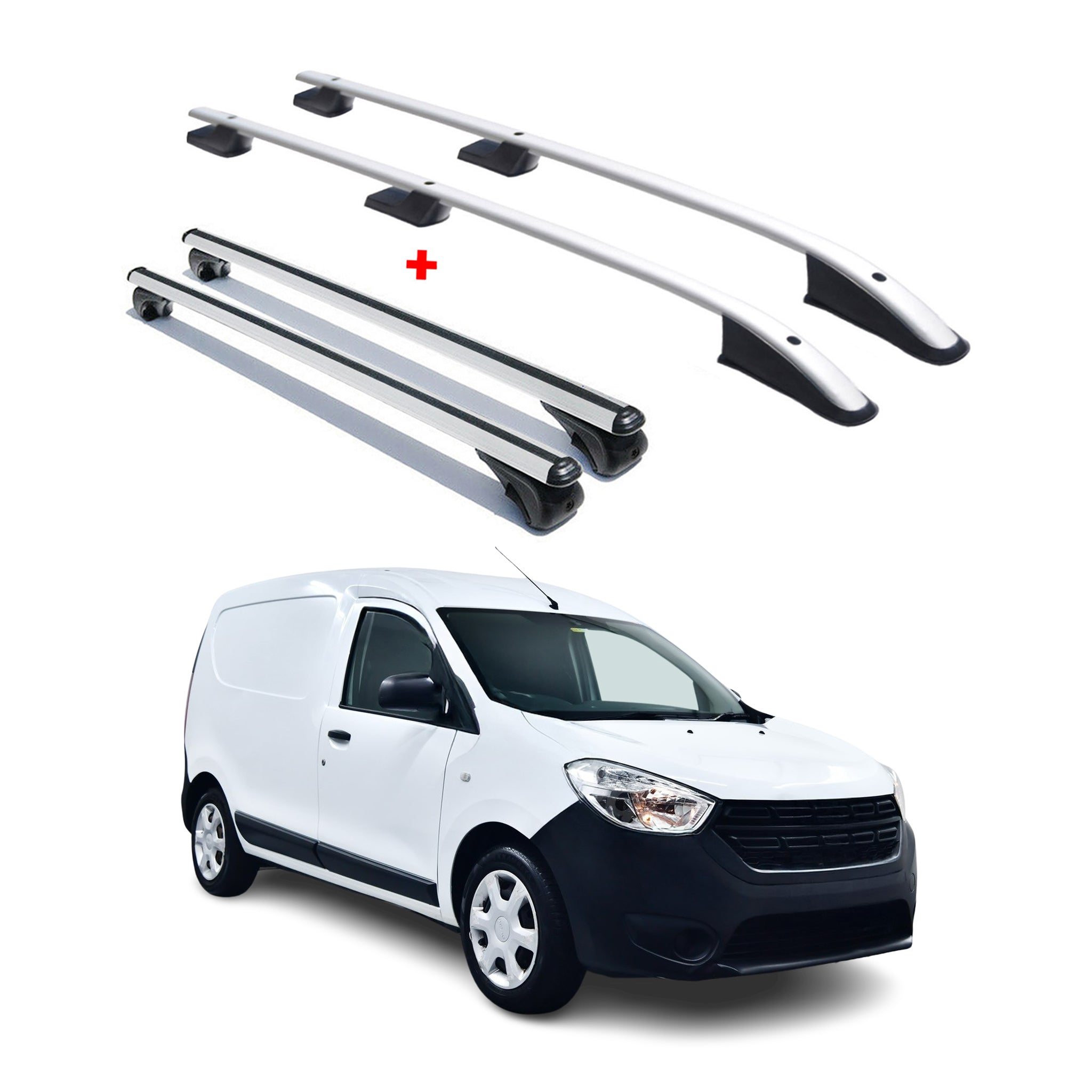 Dachreling + Dachträger für Dacia Dokker 2012-2021 L1 Kurzer Aluminium Silber 4x