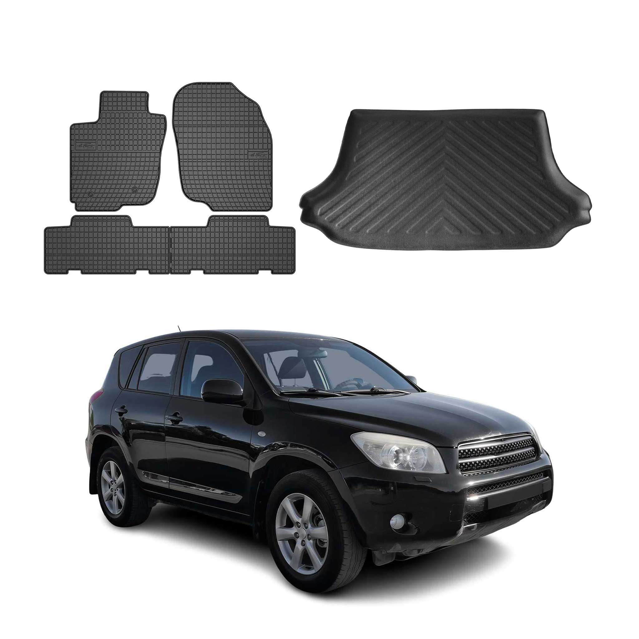 Fußmatten & Kofferraumwanne Set für Toyota RAV4 2006-2012 Gummi TPE Schwarz 5x