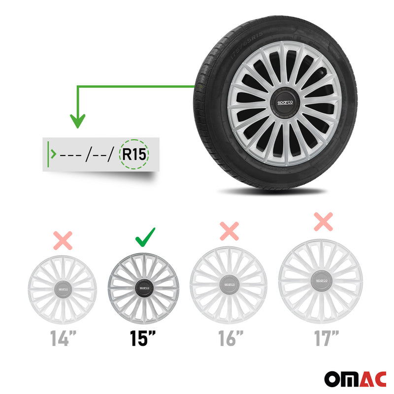 Radkappen Radzierblenden Sparco Treviso 15" Zoll Auto Abdeckung Set Silber 4x