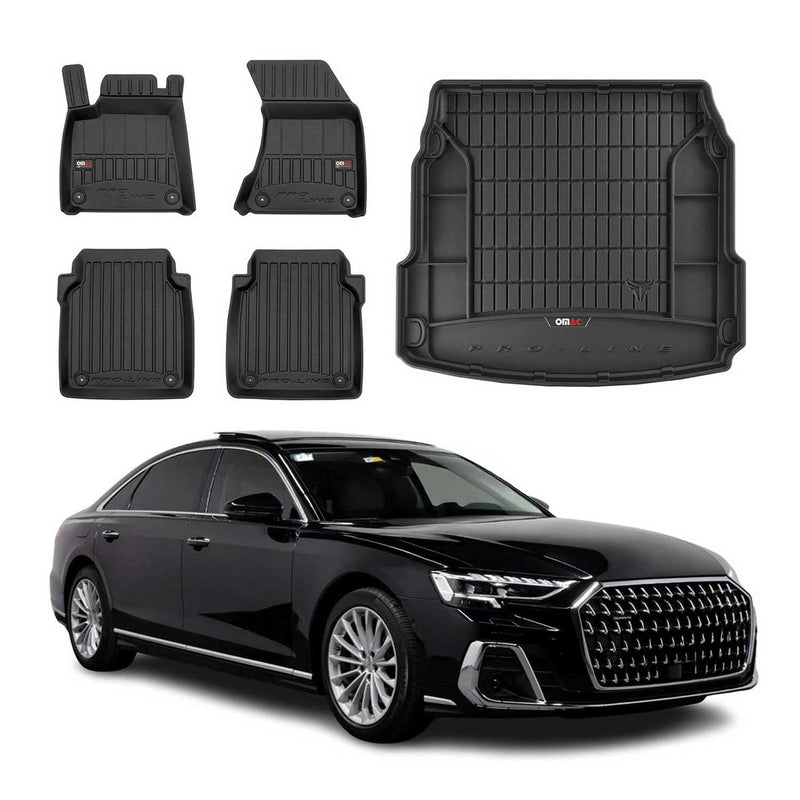 OMAC Fußmatten & Kofferraumwanne Set für Audi A8 D4 2009-2018 Gummi Schwarz 5x