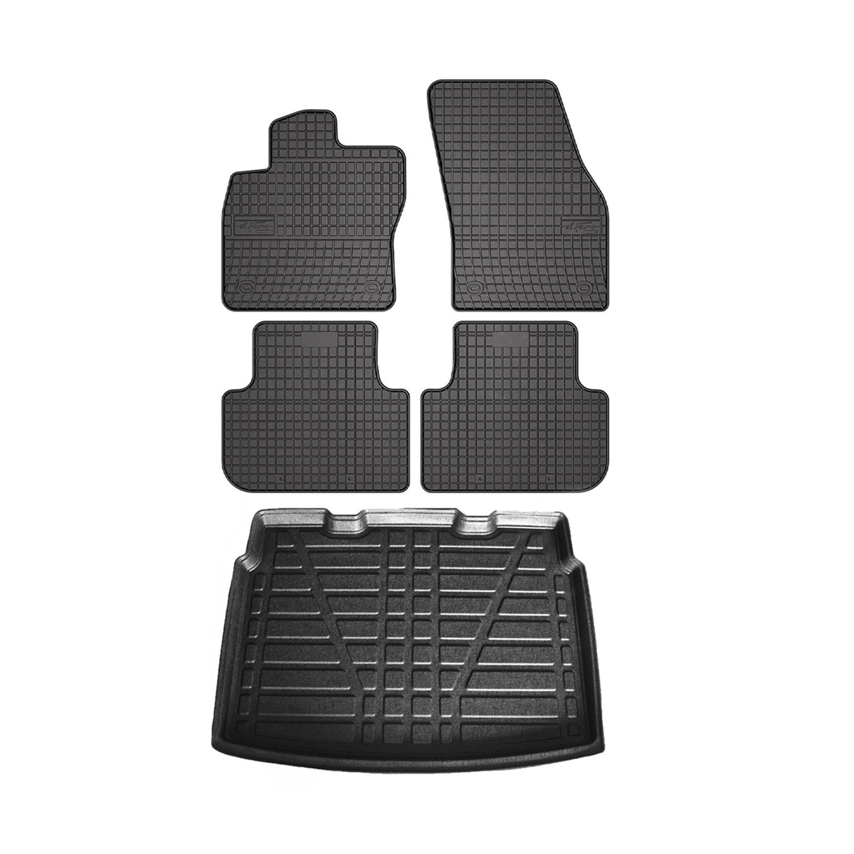 Fußmatten & Kofferraumwanne Set für VW Tiguan 2016-2024 Untere Schwarz Gummi 5x