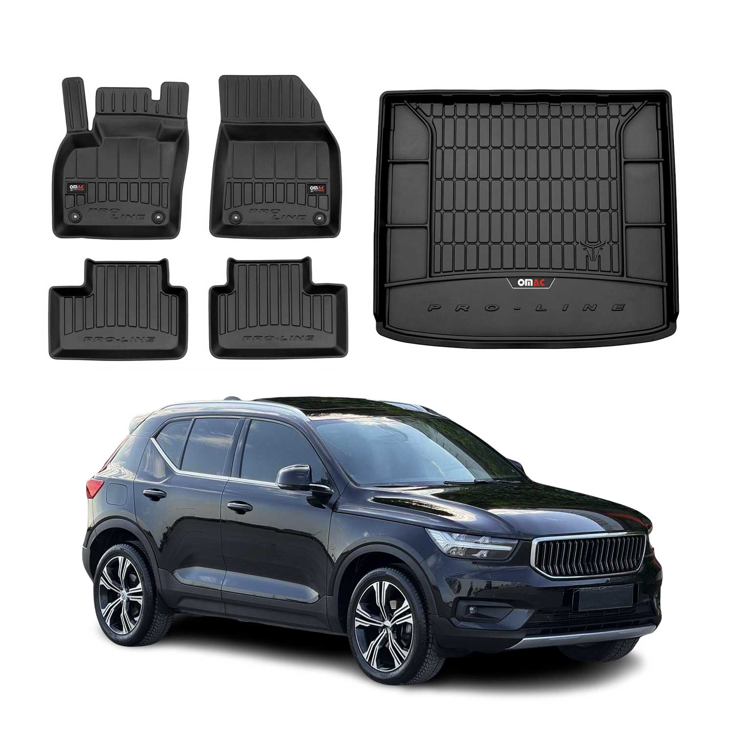 OMAC Fußmatten & Kofferraumwanne Set für Volvo XC40 2018-2026 Gummi Schwarz 5x