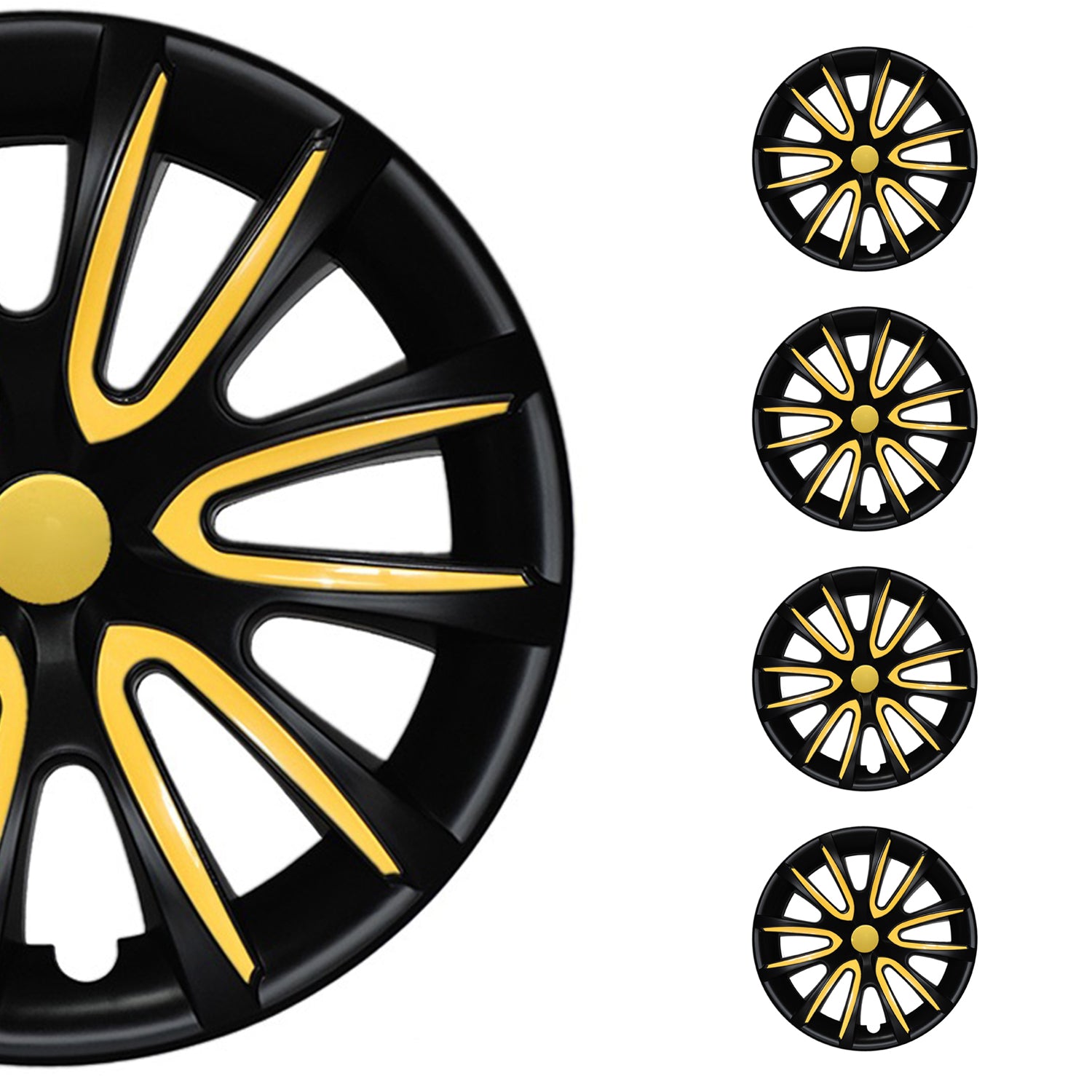 4x Radblenden Radkappen Radzierblenden für 14" Zoll Stahlfelgen Schwarz Gelb