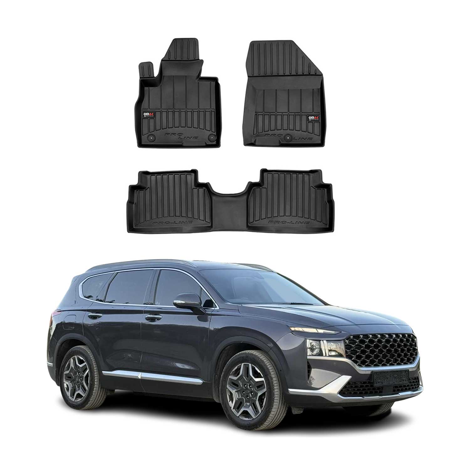OMAC Gummi Fußmatten für Hyundai Santa Fe 2019-2023 Premium Gummi Schwarz 3tlg