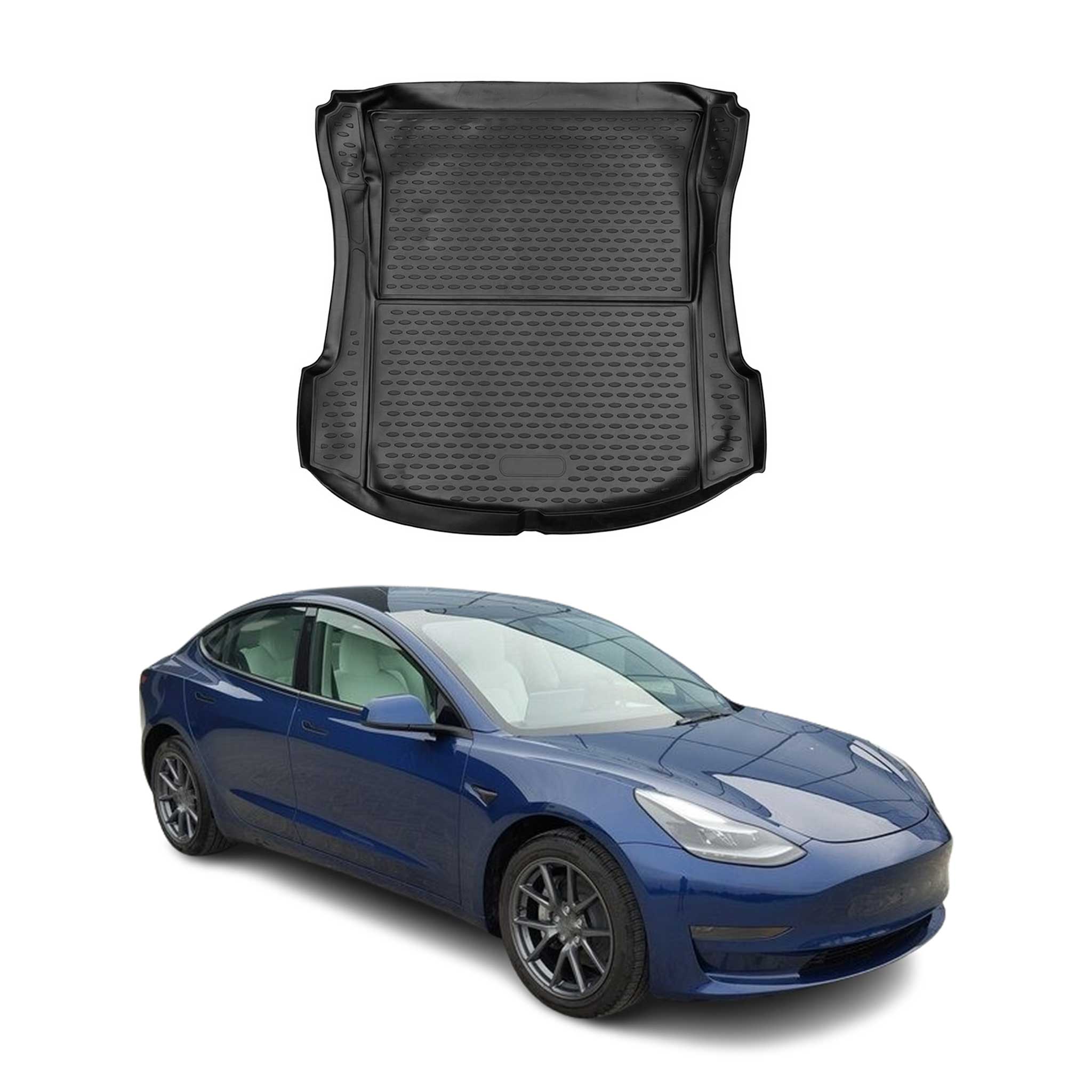 Kofferraummatte Kofferraumwanne für Tesla Model 3 2017-2024 Gummi TPE Schwarz