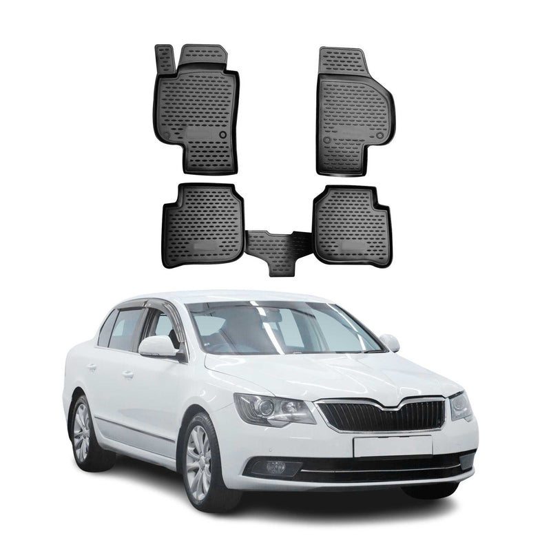 OMAC Gummimatten Fußmatten für Skoda Superb 2009-2015 TPE Automatten Schwarz 4x