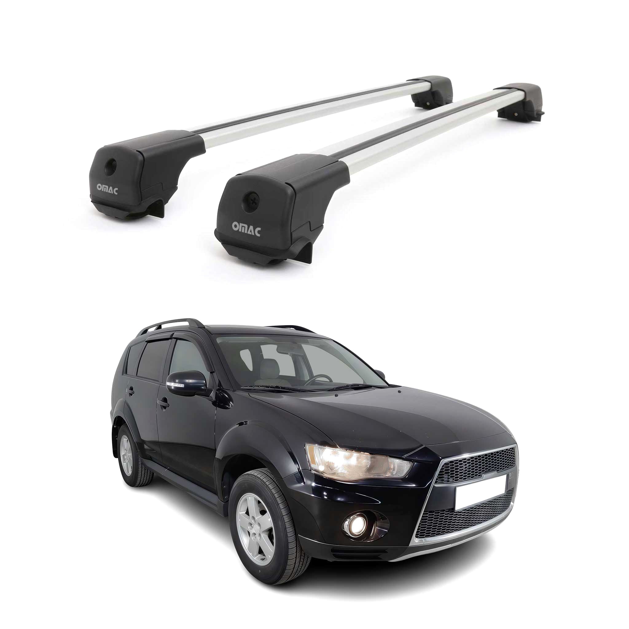 Dachträger Grundträger für Mitsubishi Outlander II 2006-2012 Aluminium Grau 2tlg