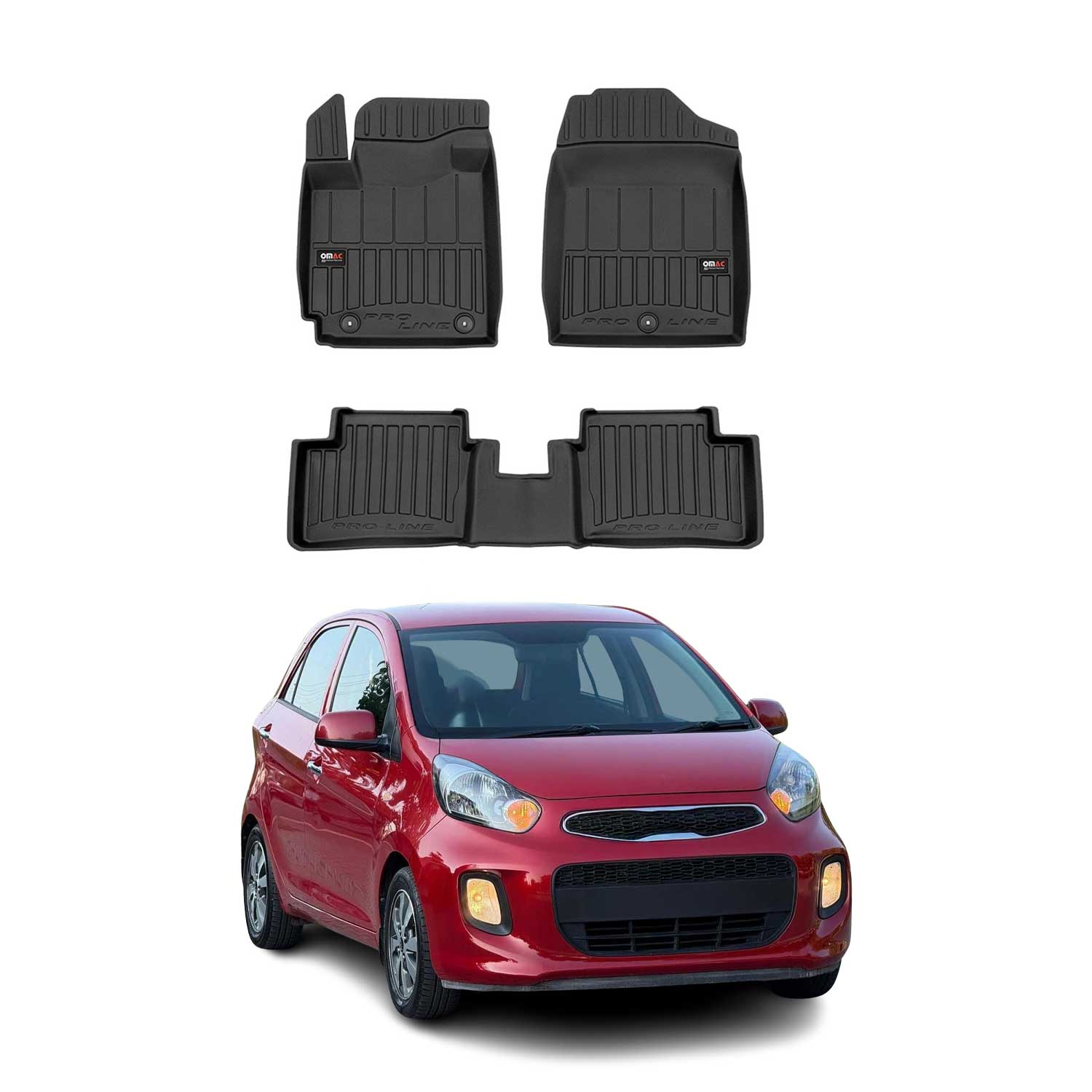 OMAC Gummi Fußmatten für Kia Picanto 2011-2017 Premium TPE Automatten Schwarz 3x