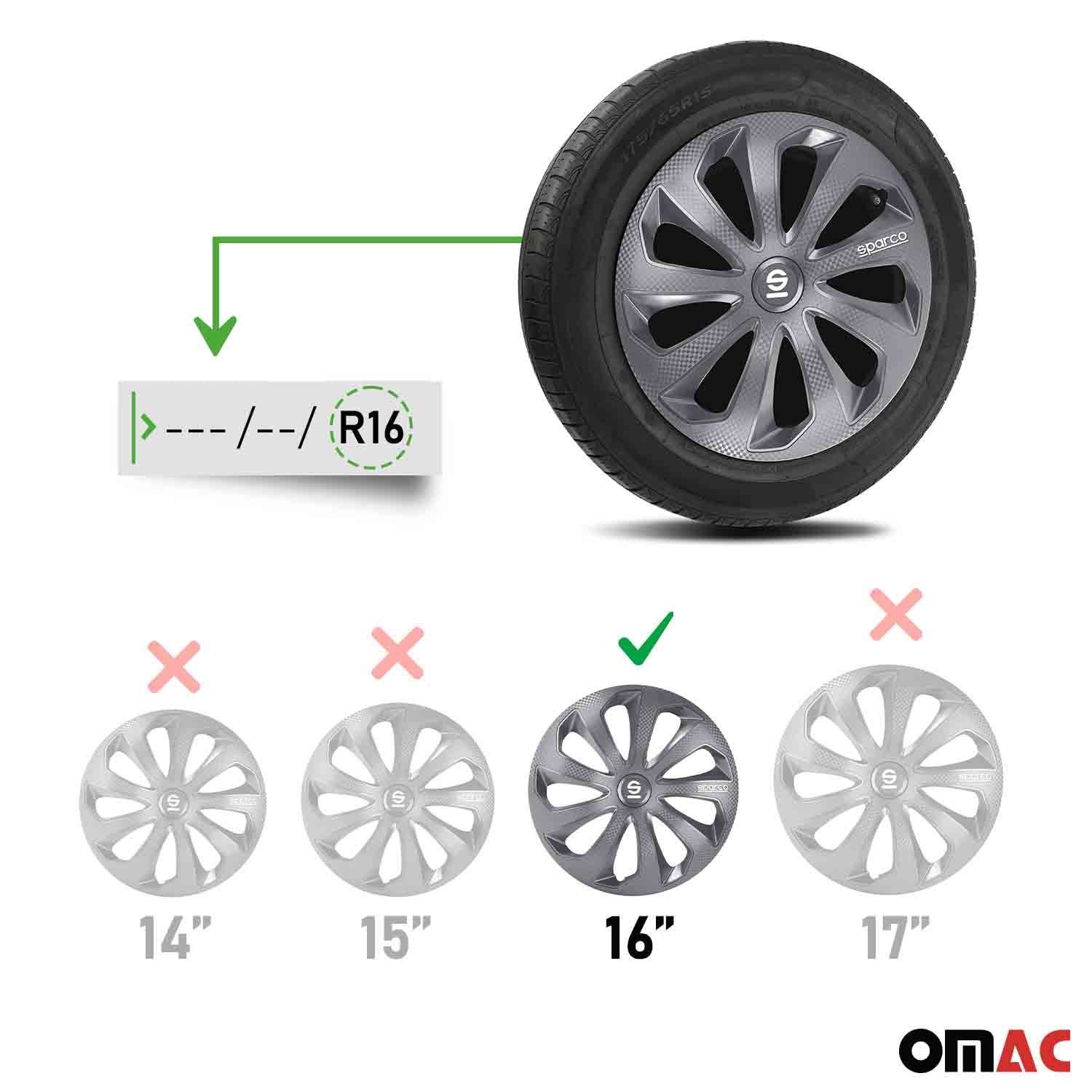 Radkappen Radzierblenden Sparco Sicilia 16" Zoll Abdeckung Set Grau Carbon 4x