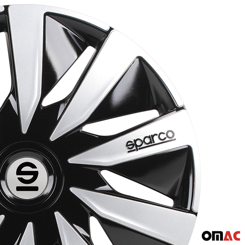 Radkappen Radzierblenden Sparco Lazio 15" Zoll Abdeckung Set Schwarz Silber 4x