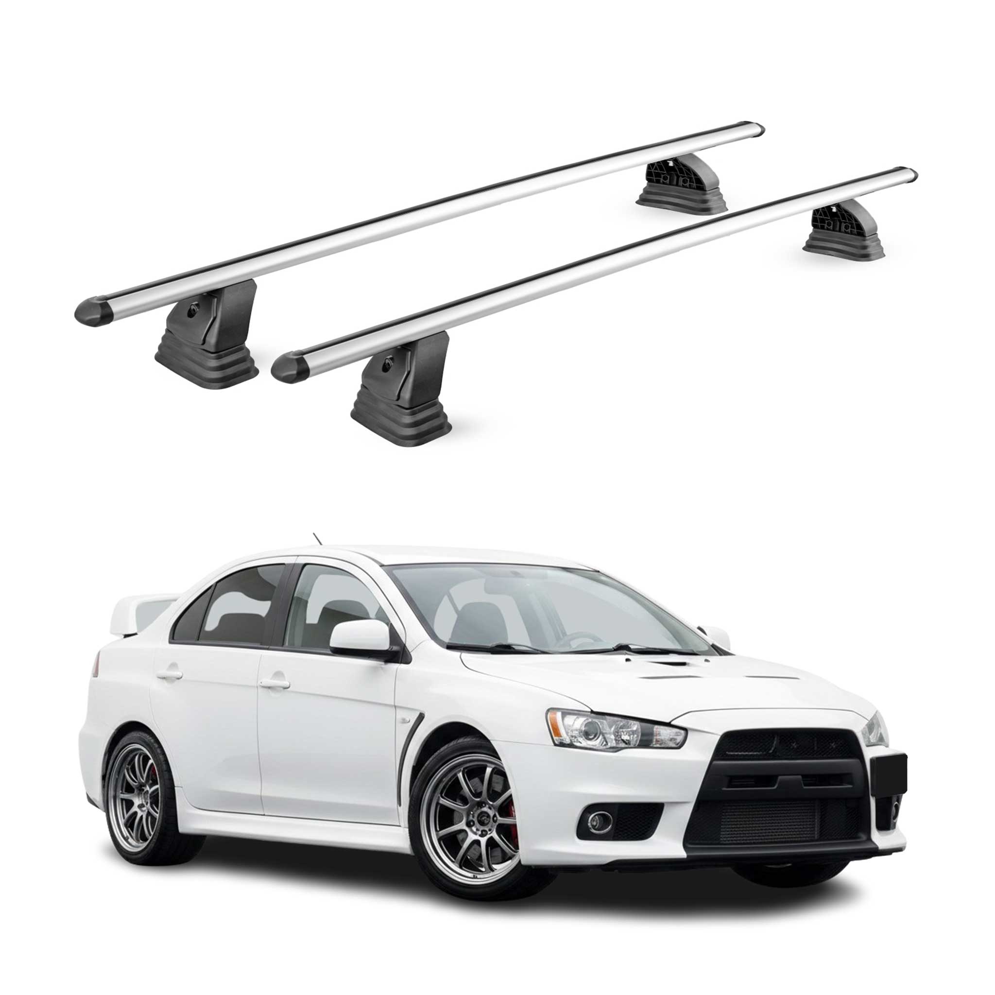 Alu Dachträger für Mitsubishi Lancer Evo 10 2008-2015 TÜV T-Nut 75 kg 2x Silber