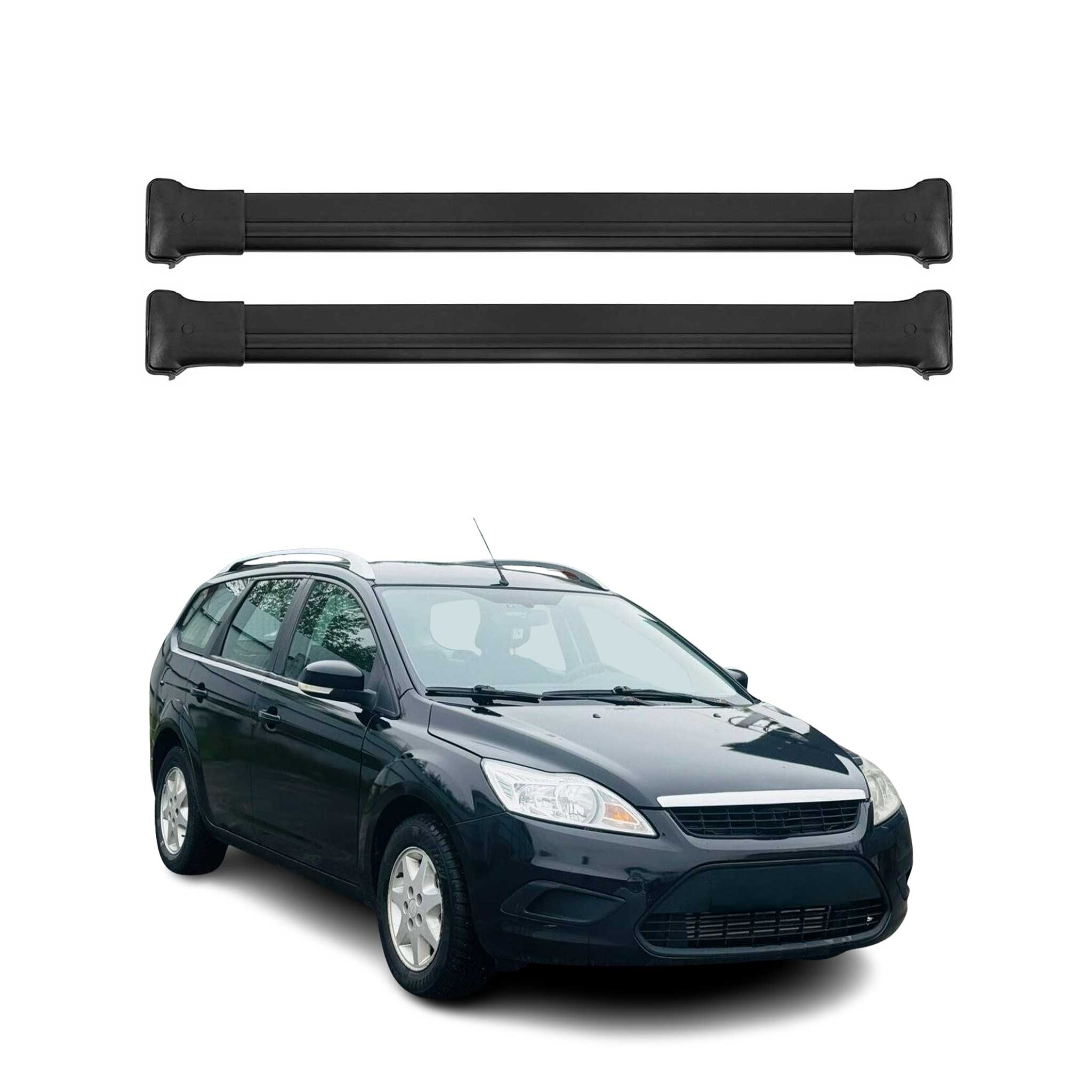 Dachträger Grundtäger für Ford Focus II Turnier 2008-2011 FL 75kg Alu Schwarz 2x