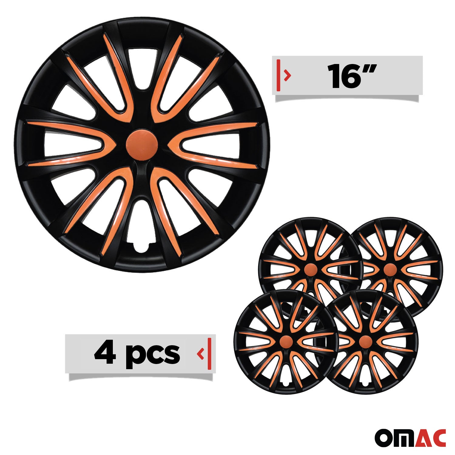 4x Radkappen Radzierblende für 16" Zoll Stahlfelgen Matt Schwarz Orange