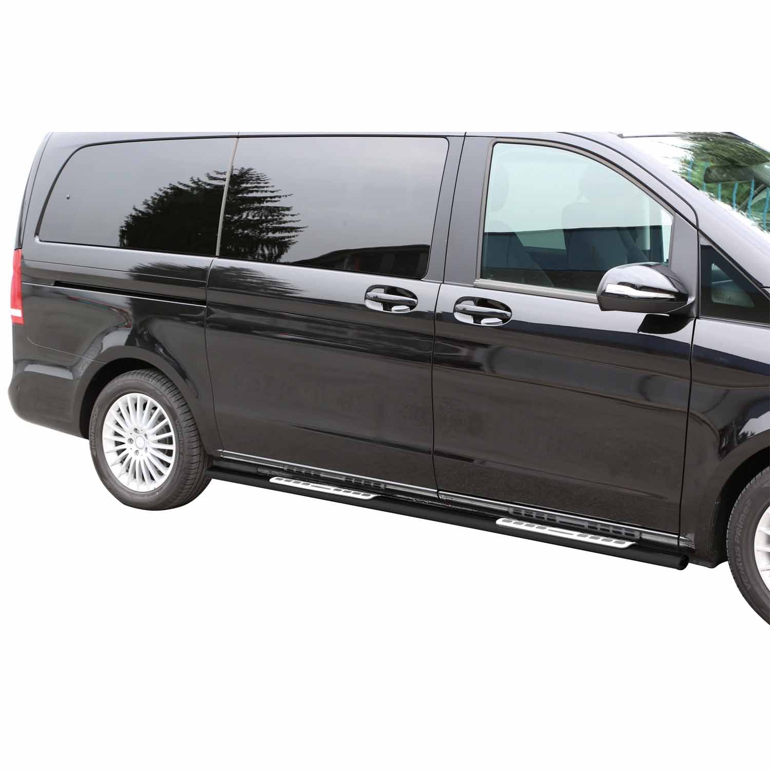 Stahl Schwellerrohre Trittbretter für Mercedes Vito W447 2014-2026 L1 Schwarz 2x
