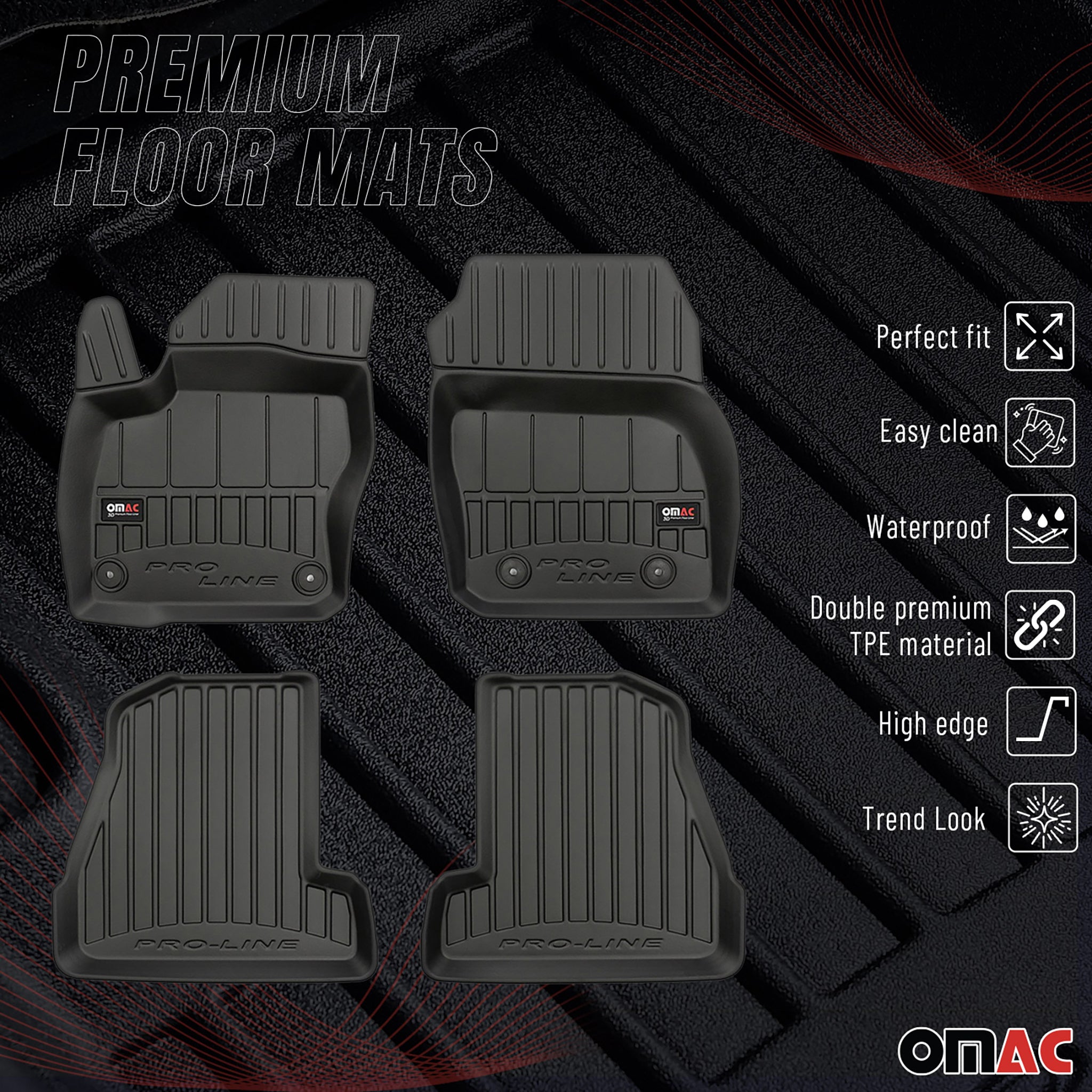 OMAC Gummi Fußmatten für Ford Focus mk3 2011-2018 alle Premium TPE 4x