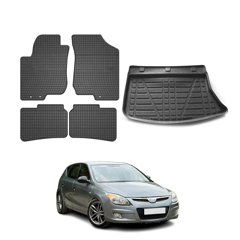 Fußmatten & Kofferraumwanne Set für Hyundai i30 2007-2012 Gummi TPE Schwarz 5x