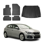 Fußmatten & Kofferraumwanne Set für Peugeot 308 2014-2021 Gummi TPE Schwarz 5x