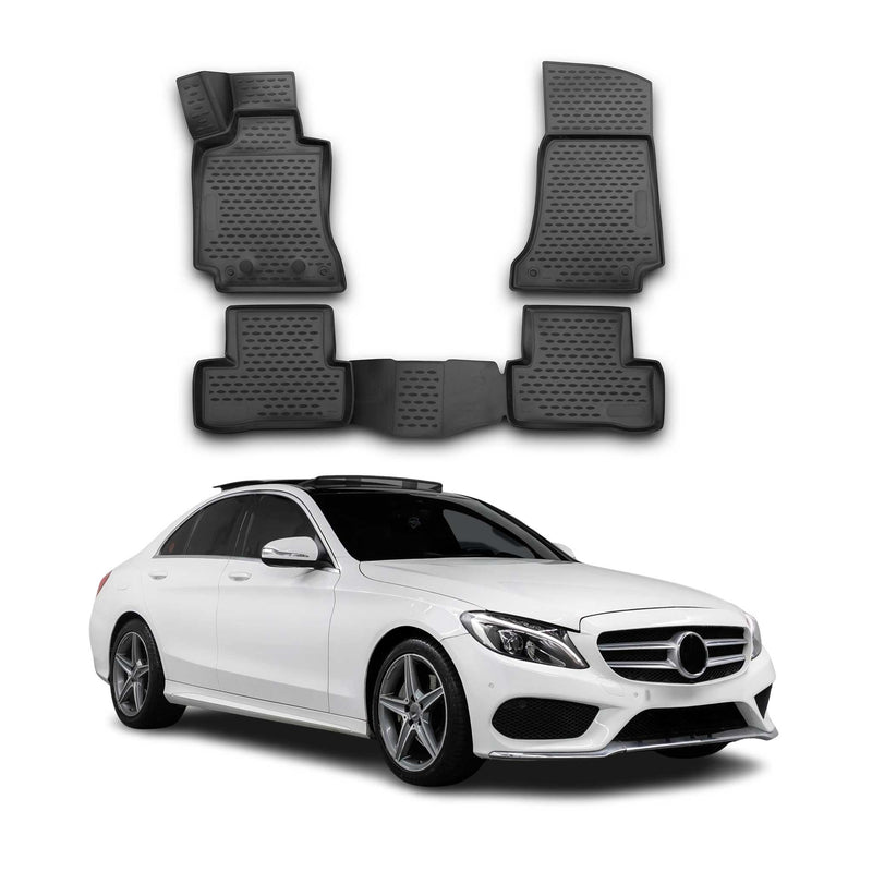 OMAC Gummimatten Fußmatten für Mercedes C Klasse W205 2014-2021 TPE Schwarz 4x