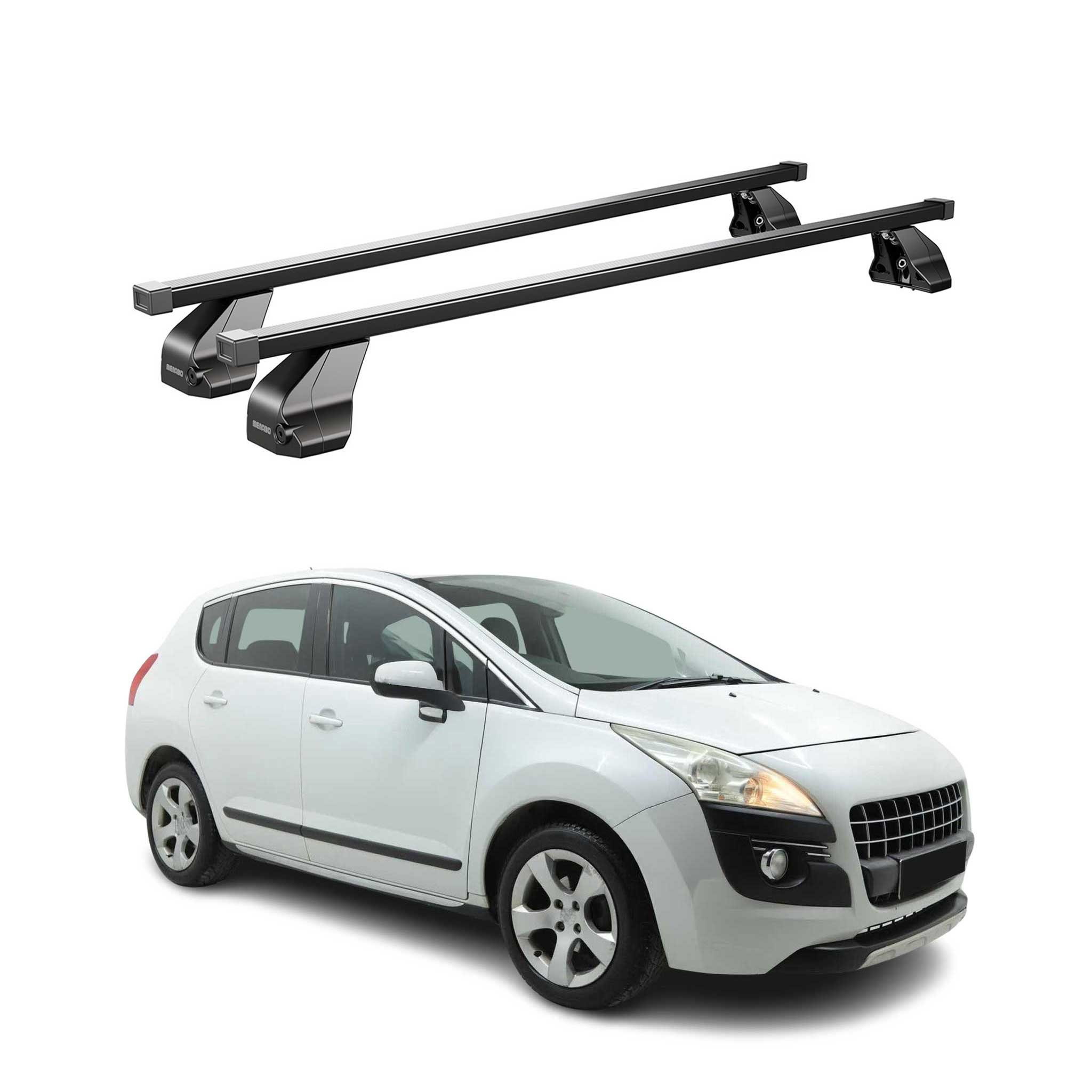 Menabo Dachträger Grundtäger für Peugeot 3008 2009-2016 75kg Stahl Schwarz 2 tlg