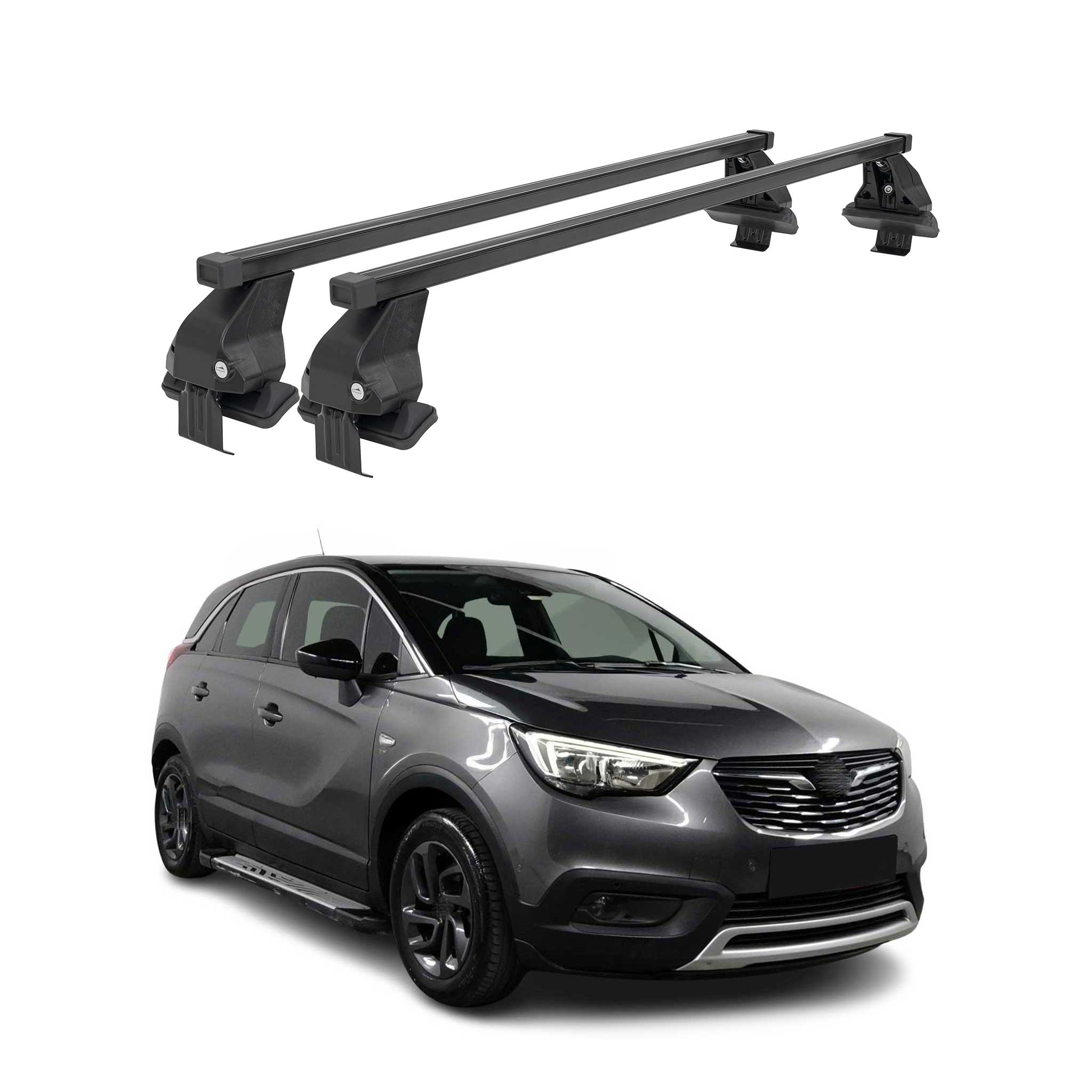Menabo Dachträger Grundtäger für Opel Crossland X 2017-2024 50kg Alu Schwarz 2x