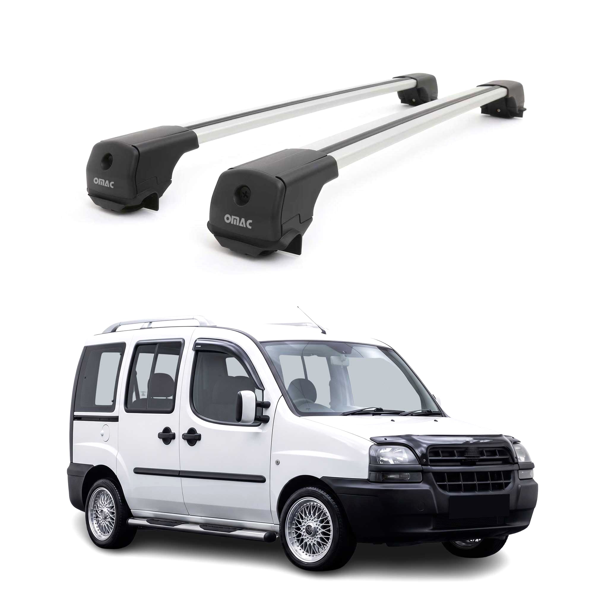 Dachträger Grundträger für Fiat Doblo I 2000-2010 Aluminium 75kg Grau 2tlg
