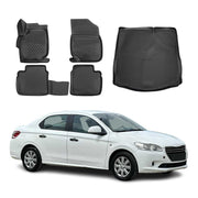 Fußmatten & Kofferraumwanne Set für Peugeot 301 2012-2026 Stufenheck TPE Schwarz