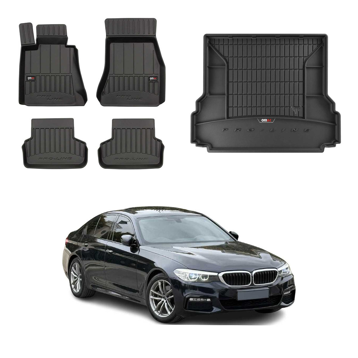 OMAC Fußmatten & Kofferraumwanne Set für BMW 5er Touring G31 2017-2023 Schwarz