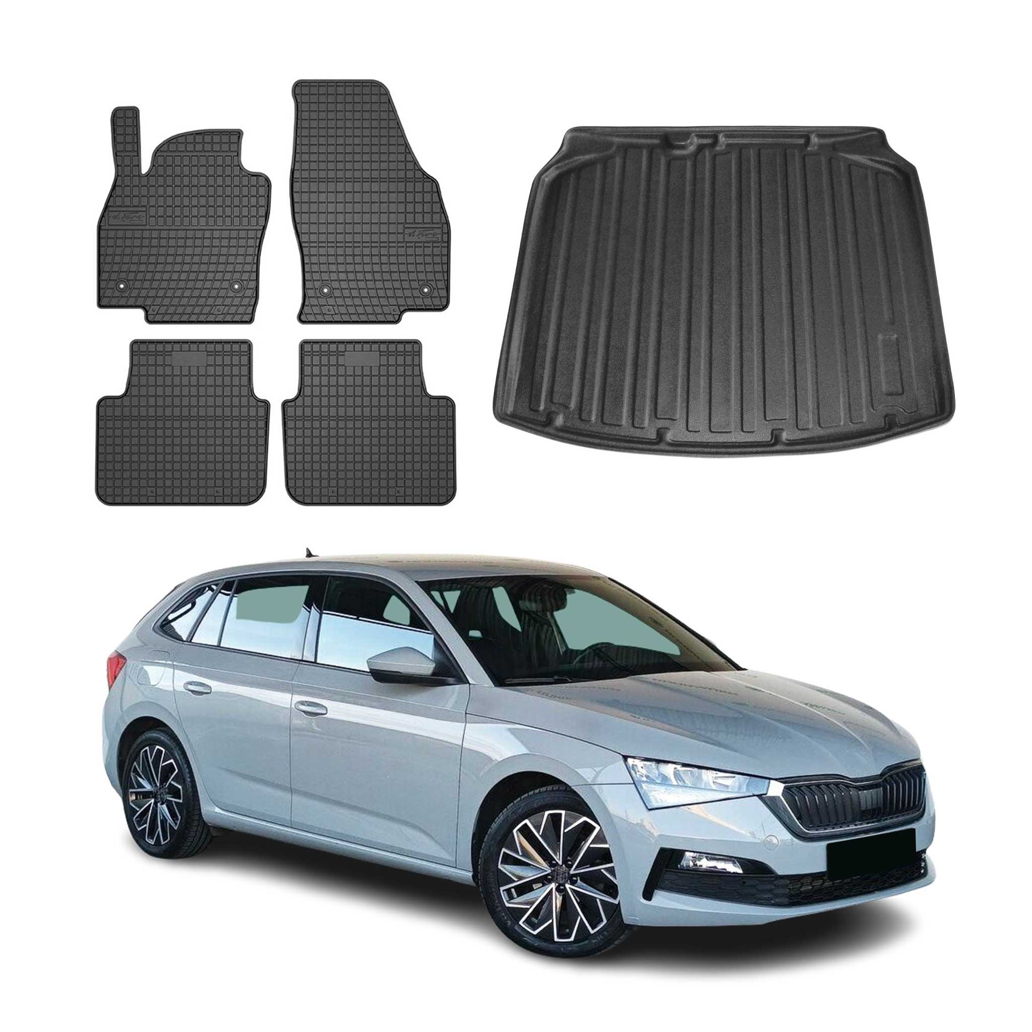 Fußmatten & Kofferraumwanne Set für Skoda Scala 2019-2026 Gummi TPE Schwarz 5x