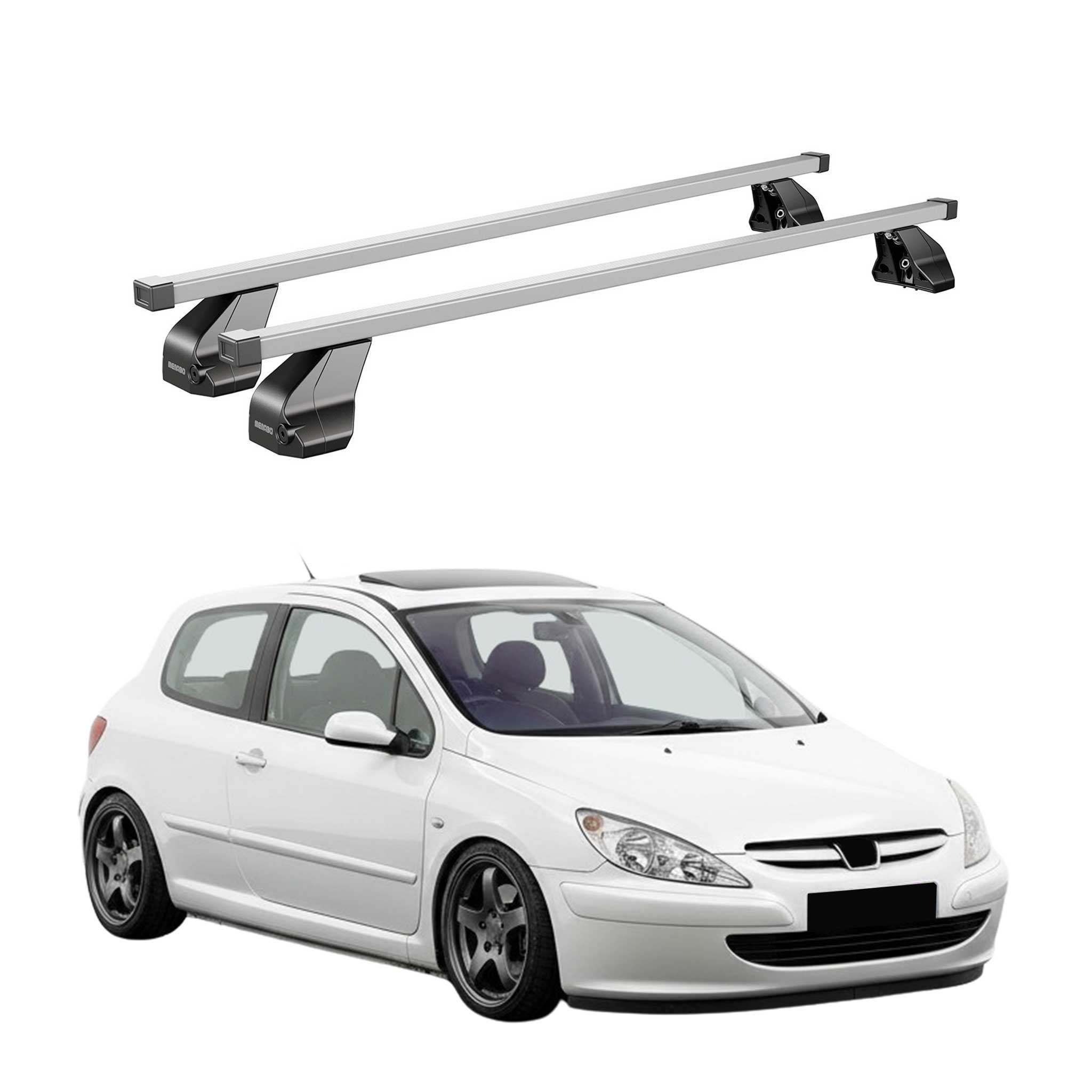 Menabo Dachträger Grundtäger für Peugeot 307 2001-2008 3-trg 75kg Stahl Grau 2x