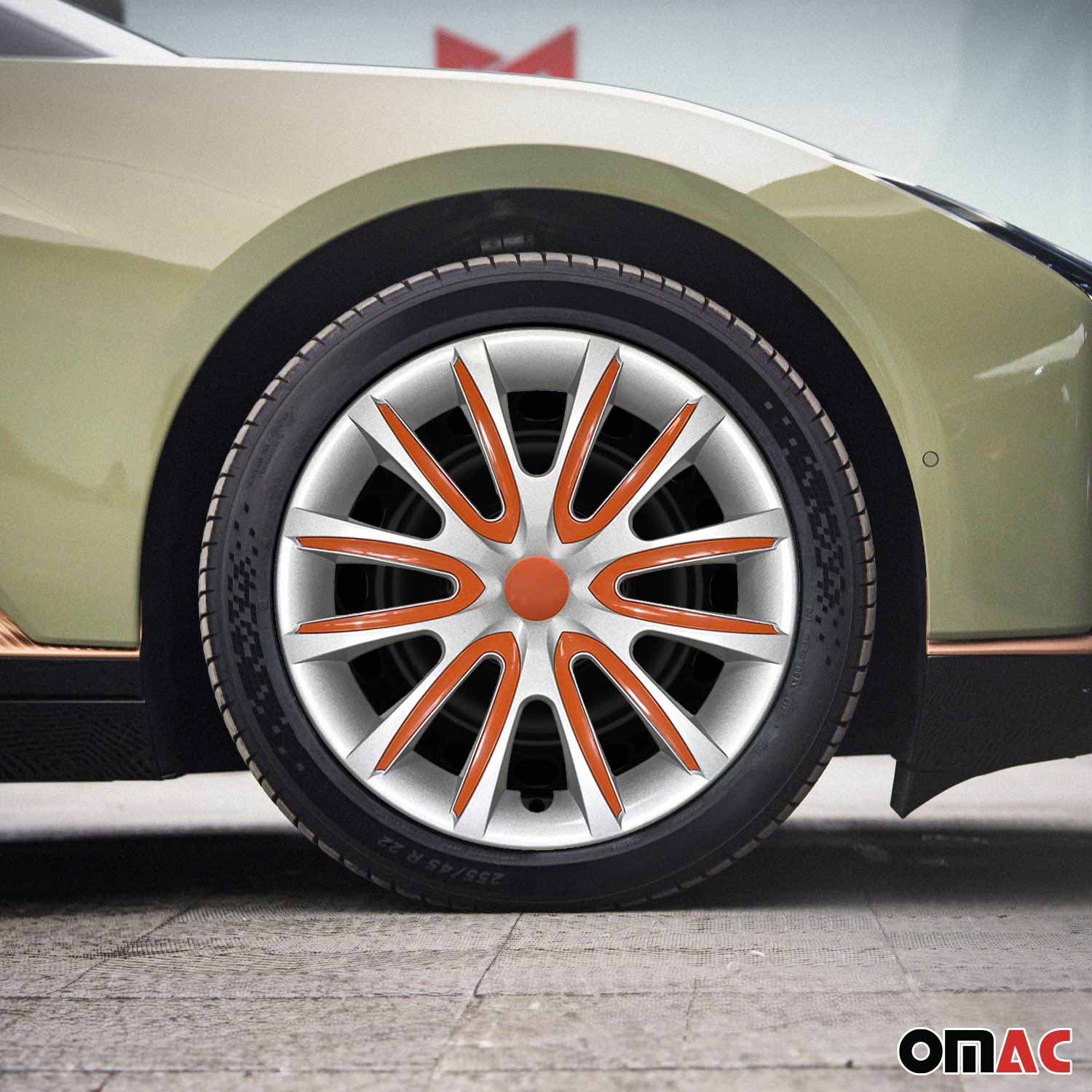 4x Radblenden Radkappen Radzierblenden für 14" Zoll Stahlfelgen Grau Orange